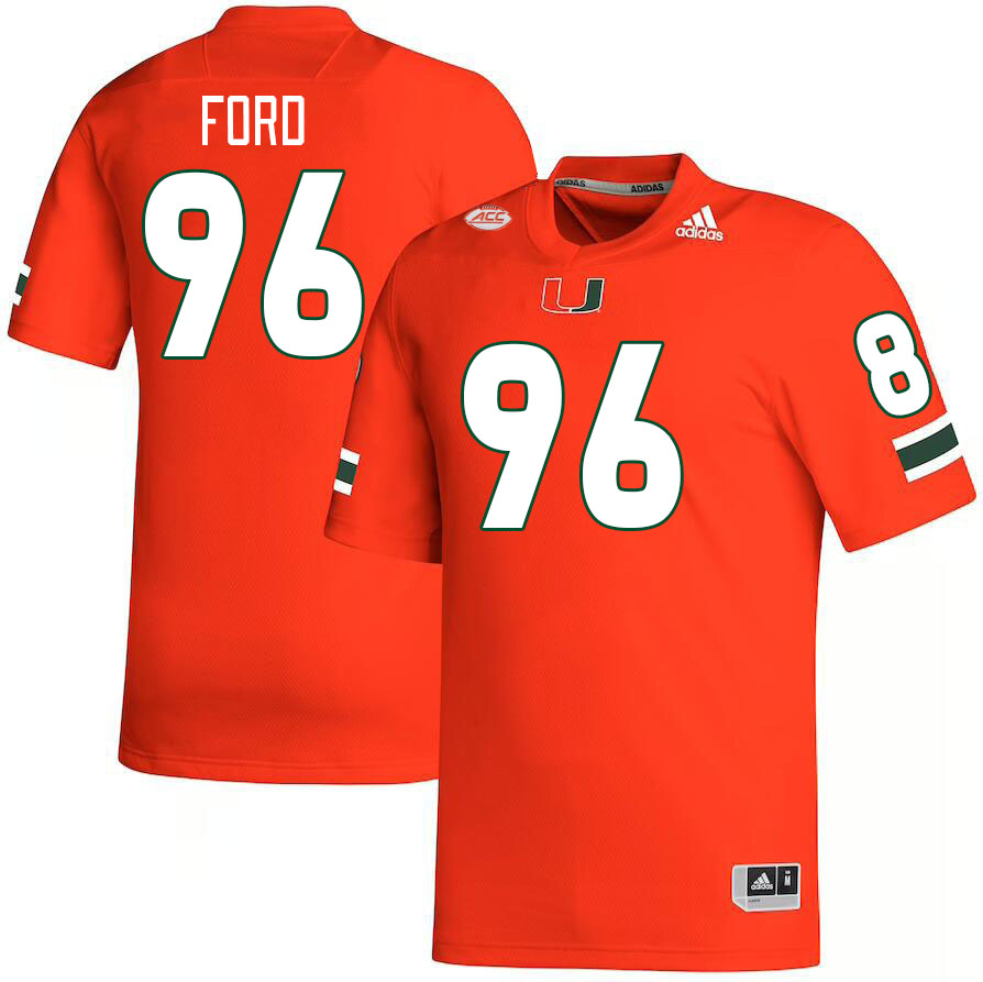#96 Jonathan Ford Miami Hurricanes Jerseys Football Stitched-Orange